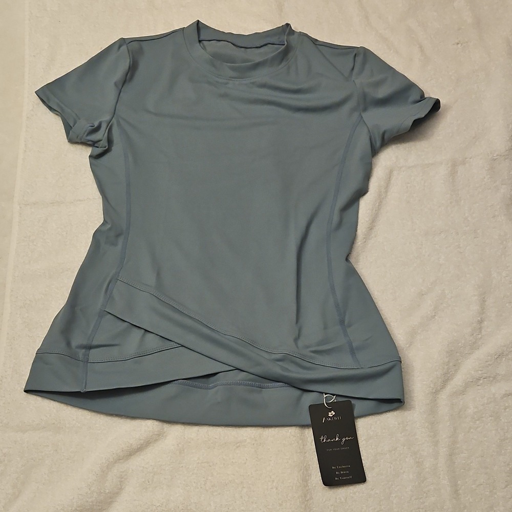 AKEWEI Stretch Lightweight Athletic T-Shirt Blue Short Sleeve Women's S
